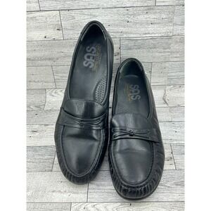 SAS Tripad Comfort Black Leather Women Sz 9.5M Low Wedge Slip‎ On Shoes Made USA